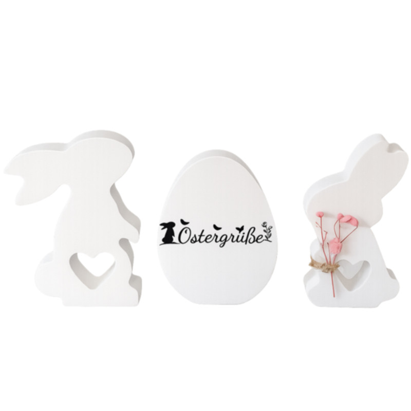 Frohe Ostern Set 3-teilig aus Gips mit Trockenblumen